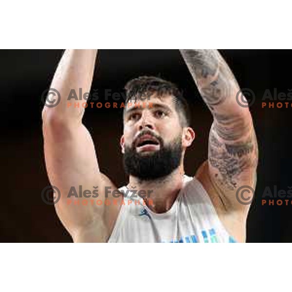 Ziga Dimec in action during basketball friendly match between Slovenia and Netherlands in Arena Zlatorog, Celje, Slovenia on August 4, 2022