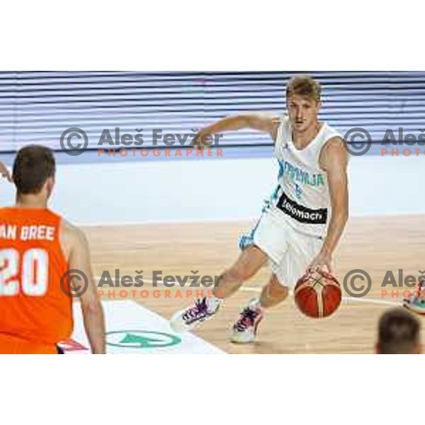 Luka Rupnik in action during basketball friendly match between Slovenia and Netherlands in Arena Zlatorog, Celje, Slovenia on August 4, 2022