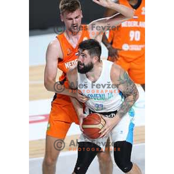 Ziga Dimec in action during basketball friendly match between Slovenia and Netherlands in Arena Zlatorog, Celje, Slovenia on August 4, 2022