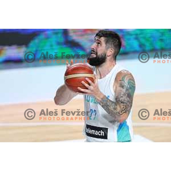 Ziga Dimec in action during basketball friendly match between Slovenia and Netherlands in Arena Zlatorog, Celje, Slovenia on August 4, 2022