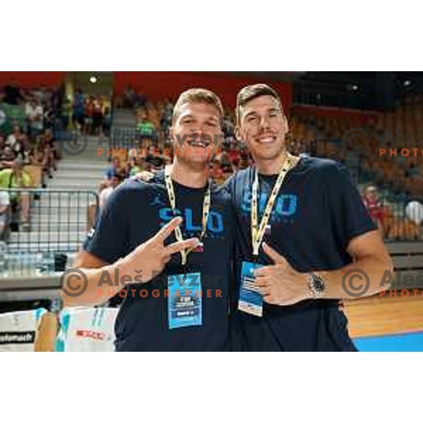 Zoran Dragic and Vlatko Cancar during basketball friendly match between Slovenia and Netherlands in Arena Zlatorog, Celje, Slovenia on August 4, 2022