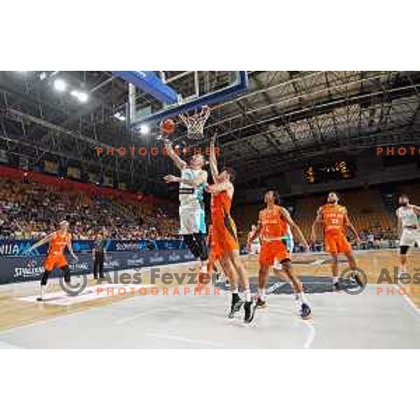 Gregor Hrovat in action during basketball friendly match between Slovenia and Netherlands in Arena Zlatorog, Celje, Slovenia on August 4, 2022