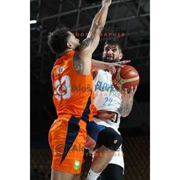 Ziga Dimec in action during basketball friendly match between Slovenia and Netherlands in Arena Zlatorog, Celje, Slovenia on August 4, 2022