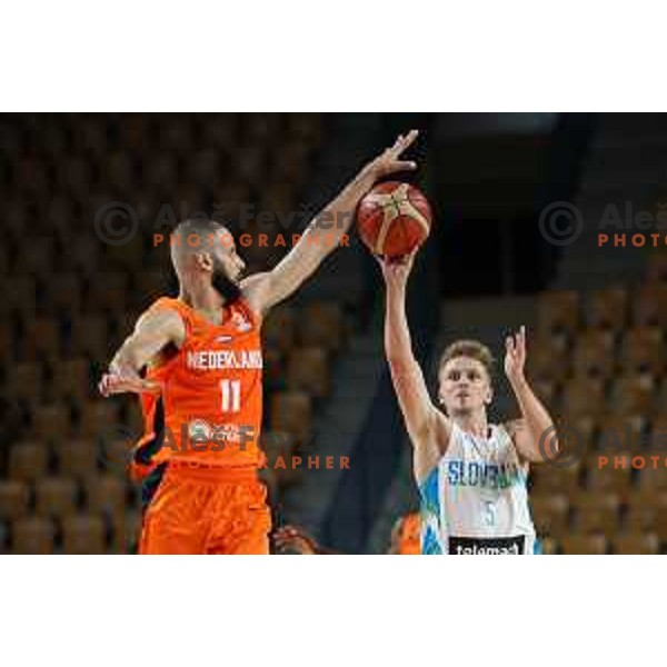 Luka Rupnik in action during basketball friendly match between Slovenia and Netherlands in Arena Zlatorog, Celje, Slovenia on August 4, 2022