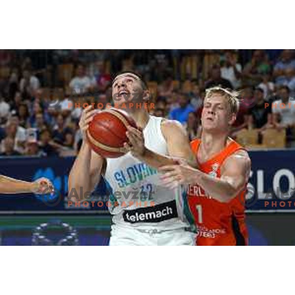 Bine Prepelic in action during basketball friendly match between Slovenia and Netherlands in Arena Zlatorog, Celje, Slovenia on August 4, 2022