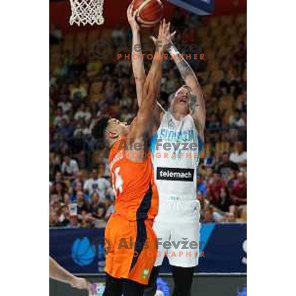 Jurij Macura in action during basketball friendly match between Slovenia and Netherlands in Arena Zlatorog, Celje, Slovenia on August 4, 2022