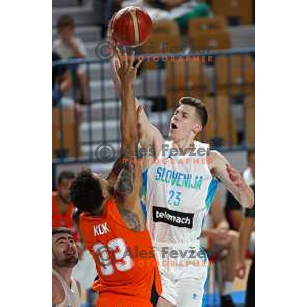 Luka Scuka in action during basketball friendly match between Slovenia and Netherlands in Arena Zlatorog, Celje, Slovenia on August 4, 2022