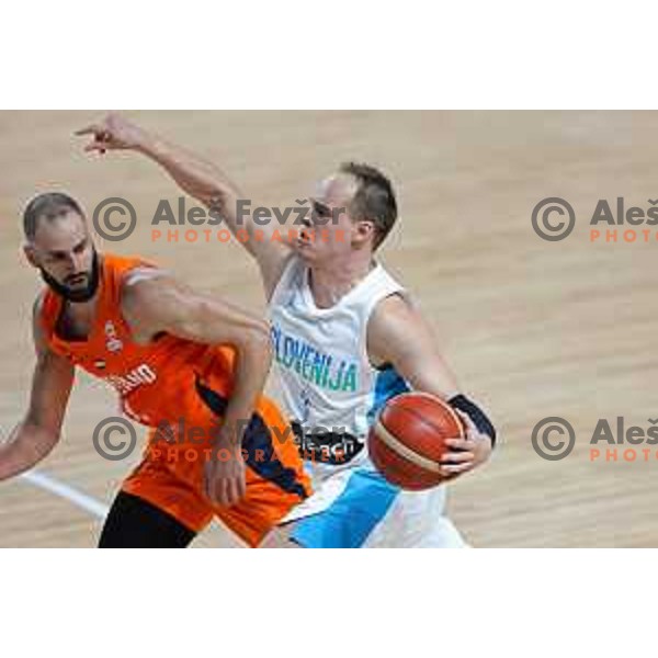 Klemen Prepelic in action during basketball friendly match between Slovenia and Netherlands in Arena Zlatorog, Celje, Slovenia on August 4, 2022