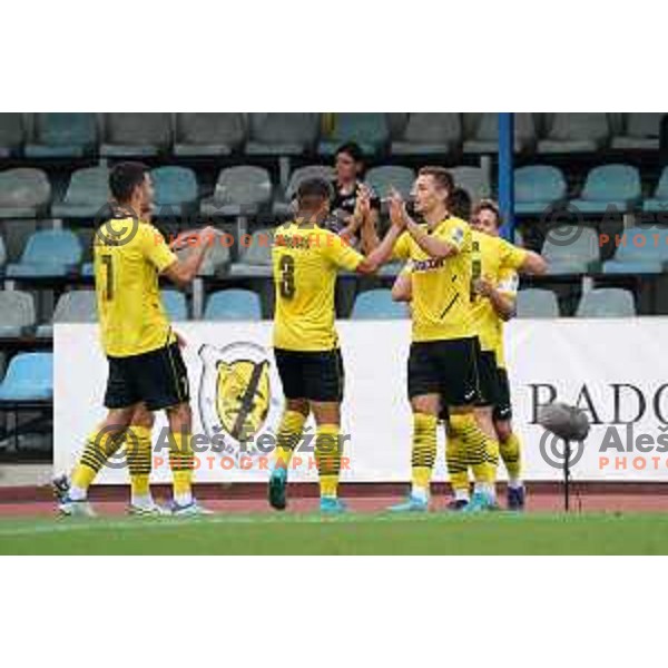 Nedim Hadzic and players of Radomlje celebrate goal during Prva Liga Telemach 2022-2023 football match between Kalcer Radomlje and Mura in Domzale, Slovenia on August 7, 2022
