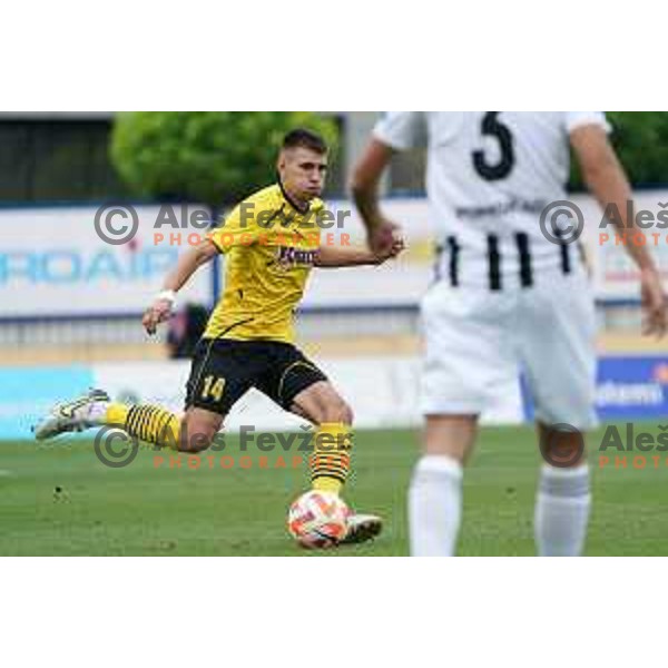 Tin Hrvoj in action during Prva Liga Telemach 2022-2023 football match between Kalcer Radomlje and Mura in Domzale, Slovenia on August 7, 2022