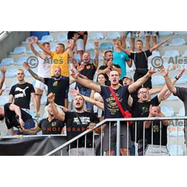 Mlinarji, fans of Radomlje in action during Prva Liga Telemach 2022-2023 football match between Kalcer Radomlje and Mura in Domzale, Slovenia on August 7, 2022