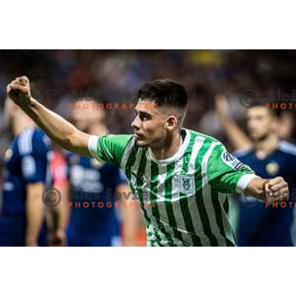 Svit Seslar celebrating during Prva liga Telemach football match between Maribor and Olimpija in Ljudski vrt, Maribor, Slovenia on August 7, 2022. Photo: Jure Banfi