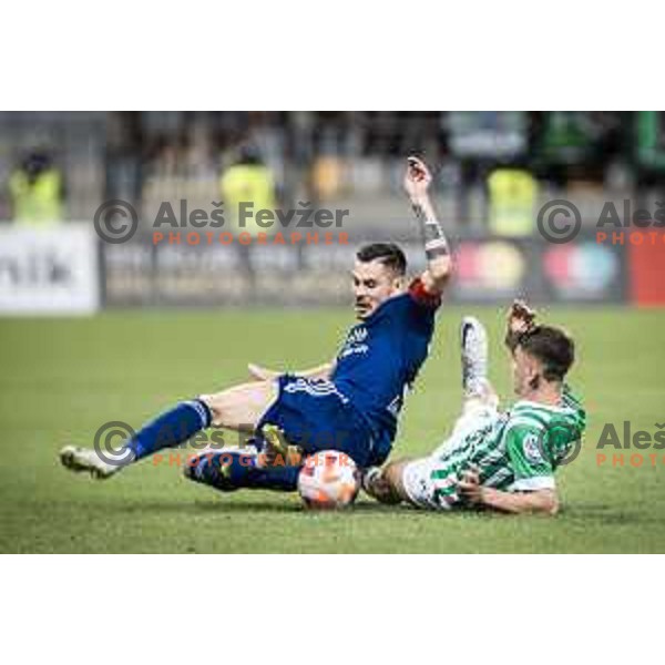 Gregor Sikosek vs Marcel Ratnik in action during Prva liga Telemach football match between Maribor and Olimpija in Ljudski vrt, Maribor, Slovenia on August 7, 2022. Photo: Jure Banfi