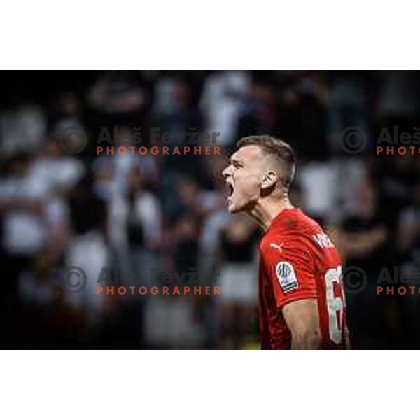 Matevz Vidovsek celebrating during Prva liga Telemach football match between Maribor and Olimpija in Ljudski vrt, Maribor, Slovenia on August 7, 2022. Photo: Jure Banfi