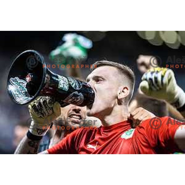 Matevz Vidovsek celebrating during Prva liga Telemach football match between Maribor and Olimpija in Ljudski vrt, Maribor, Slovenia on August 7, 2022. Photo: Jure Banfi
