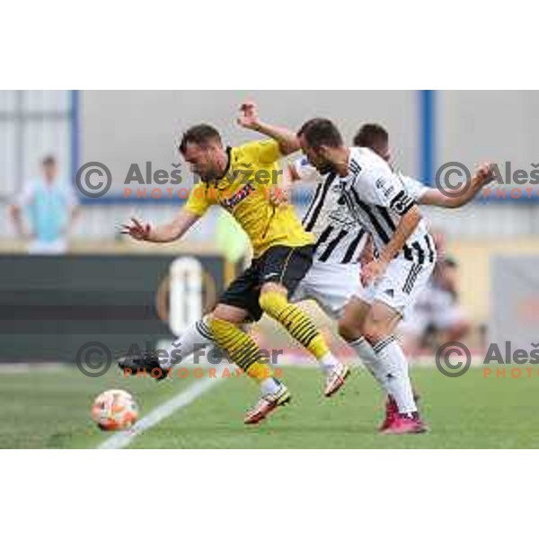 in action during Prva Liga Telemach 2022-2023 football match between Kalcer Radomlje and Mura in Domzale, Slovenia on August 7, 2022