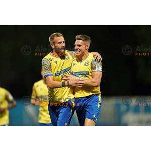 Andrej Kotnik and Ivan Novoselec celebrate goalduring Prva Liga Telemach 2022-2023 football match between Gorica and Koper in Nova Gorica, Slovenia on August 8, 2022