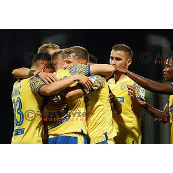 Andrej Kotnik and Ivan Novoselec celebrate goalduring Prva Liga Telemach 2022-2023 football match between Gorica and Koper in Nova Gorica, Slovenia on August 8, 2022