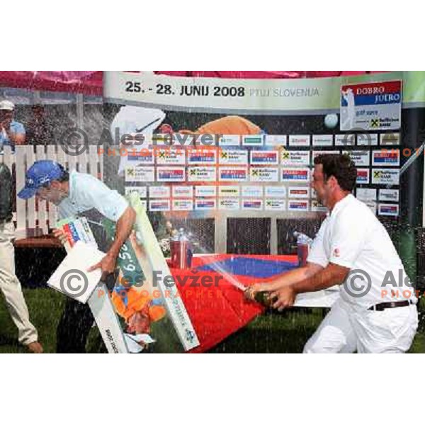 Champagne shower for winner Dominique Nouailhac (FRA) after final day of Dobro Jutro Slovenia Open golf tournament, Alps Tour, golf course Ptuj, Slovenia 28.6.2008. Photo by Ales Fevzer 