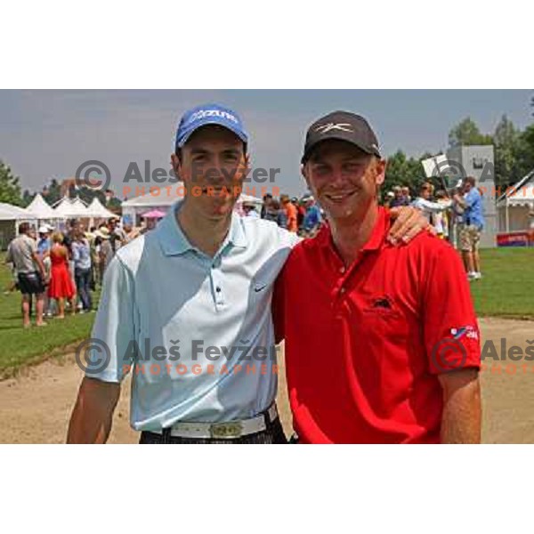 Nouailhac (FRA, left) and Pfau (AUT) after final day of Dobro Jutro Slovenia Open golf tournament, Alps Tour, golf course Ptuj, Slovenia 28.6.2008. Photo by Ales Fevzer 