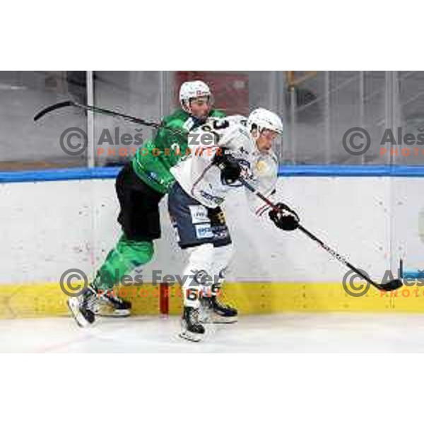 Nejc Stojan in action during preseason Ice hockey match between SZ Olimpija (SLO) and MAC (HUN) in Tivoli Hall, Ljubljana on August 13, 2022