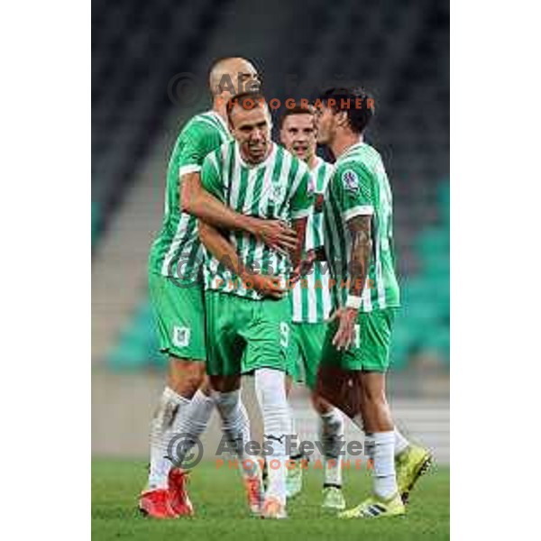 Mustafa Nukic and players of Olimpija celebrate goal during Prva Liga Telemach 2022-2023 football match between Olimpija and Gorica in SRC Stozice, Ljubljana, Slovenia on August 15, 2022