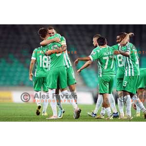 Mustafa Nukic and players of Olimpija celebrate goal during Prva Liga Telemach 2022-2023 football match between Olimpija and Gorica in SRC Stozice, Ljubljana, Slovenia on August 15, 2022