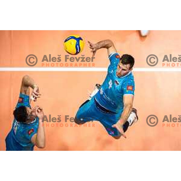 Jan Kozamernik in action during friendly volleyball match between Slovenia and Turkey in Dvorana Tabor, Maribor, Slovenia on August 20, 2022. Photo: Jure Banfi