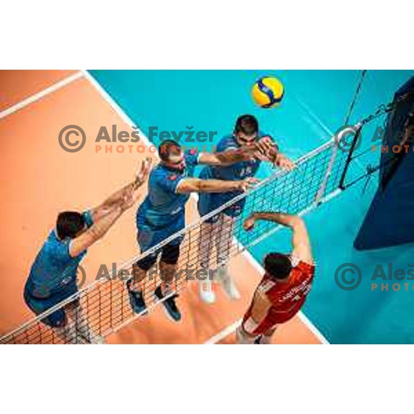 Klemen Cebulj of Slovenia during friendly volleyball match between Slovenia and Turkey in Dvorana Tabor, Maribor, Slovenia on August 20, 2022