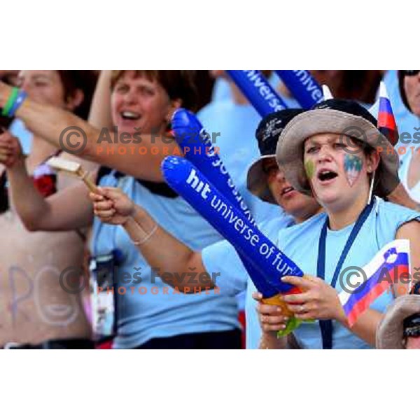 Peter Kauzer fans at Final of ICF Kayak-Canoe Slalom World Cup race in Tacen, Slovenia 29.6.2008. Photo by Ales Fevzer 