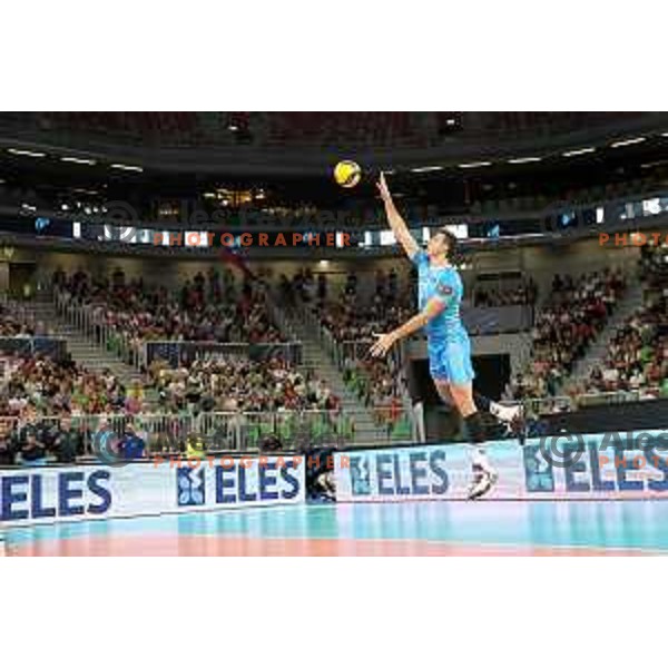 in action during preparation match before Volleyball World Championship between Slovenia and Iran in SRC Stozice, Ljubljana, Slovenia on August 23, 2022