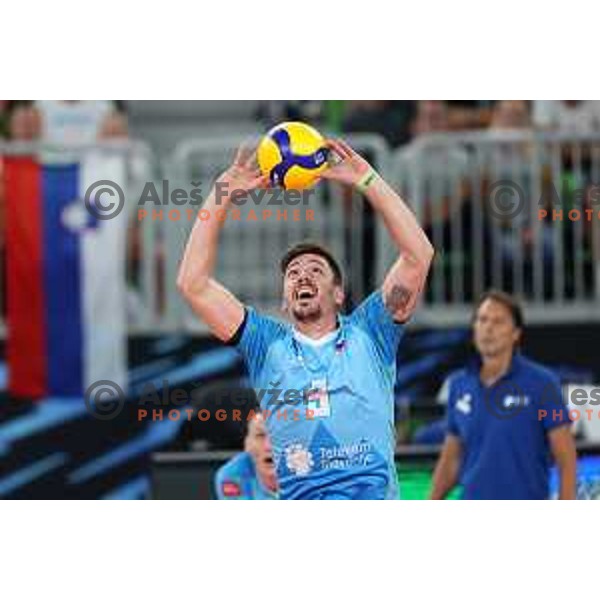 Dejan Vincic in action during preparation match before Volleyball World Championship between Slovenia and Iran in SRC Stozice, Ljubljana, Slovenia on August 23, 2022