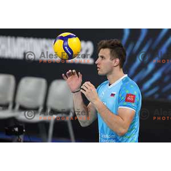 Jan Kozamernik in action during preparation match before Volleyball World Championship between Slovenia and Iran in SRC Stozice, Ljubljana, Slovenia on August 23, 2022