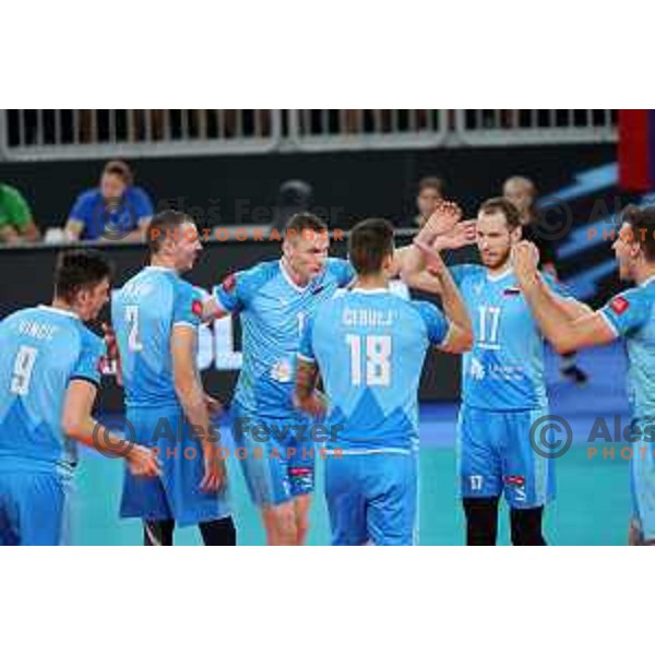 Tine Urnaut in action during preparation match before Volleyball World Championship between Slovenia and Iran in SRC Stozice, Ljubljana, Slovenia on August 23, 2022