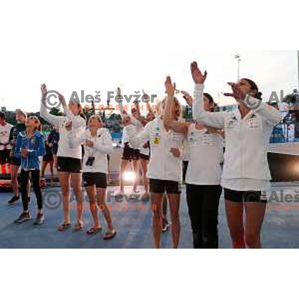 Katja Debevec, Mia Krampl, Vita lukan and Lana Skusek at IFSC-Climbing World Cup lead in Koper, Slovenia on. September 2, 2022
