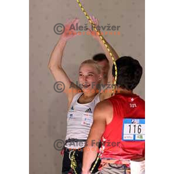 Janja Garnbret (SLO) competes in IFSC-Climbing World Cup lead in Koper, Slovenia on September 2, 2022