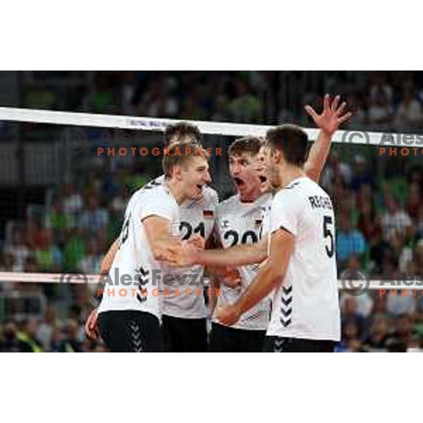 action during eight-final of FIVB Volleyball Men\'s World Championship 2022 between Slovenia and Germany in Arena Stozice, Ljubljana, Slovenia on September 3, 2022