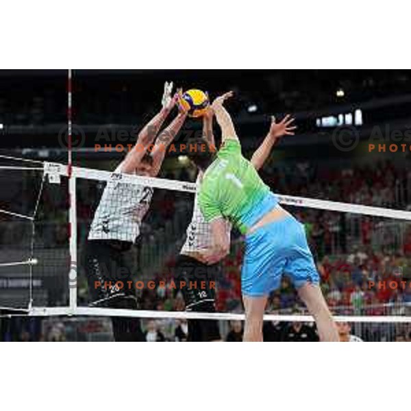 action during eight-final of FIVB Volleyball Men\'s World Championship 2022 between Slovenia and Germany in Arena Stozice, Ljubljana, Slovenia on September 3, 2022