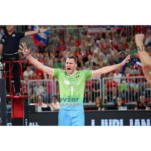 action during eight-final of FIVB Volleyball Men\'s World Championship 2022 between Slovenia and Germany in Arena Stozice, Ljubljana, Slovenia on September 3, 2022