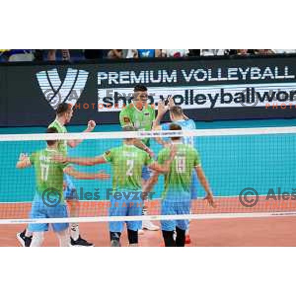 action during eight-final of FIVB Volleyball Men\'s World Championship 2022 between Slovenia and Germany in Arena Stozice, Ljubljana, Slovenia on September 3, 2022