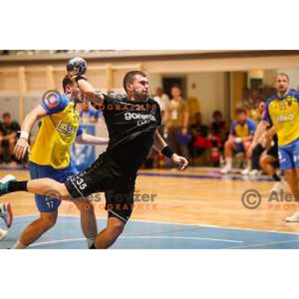 Branko Predovic in action during Slovenian handball Supercup match between Gorenje Velenje and Celje Pivovarna Lasko in Gornja Radgona, Slovenia on September 4, 2022