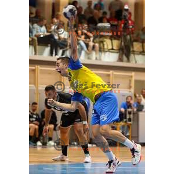 Tim Cokan in action during Slovenian handball Supercup match between Gorenje Velenje and Celje Pivovarna Lasko in Gornja Radgona, Slovenia on September 4, 2022
