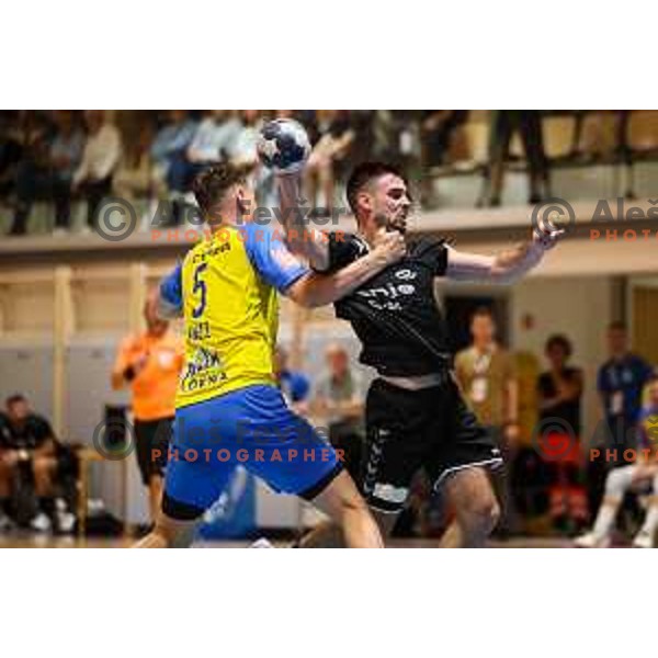 Tilen Sokolic in action during Slovenian handball Supercup match between Gorenje Velenje and Celje Pivovarna Lasko in Gornja Radgona, Slovenia on September 4, 2022