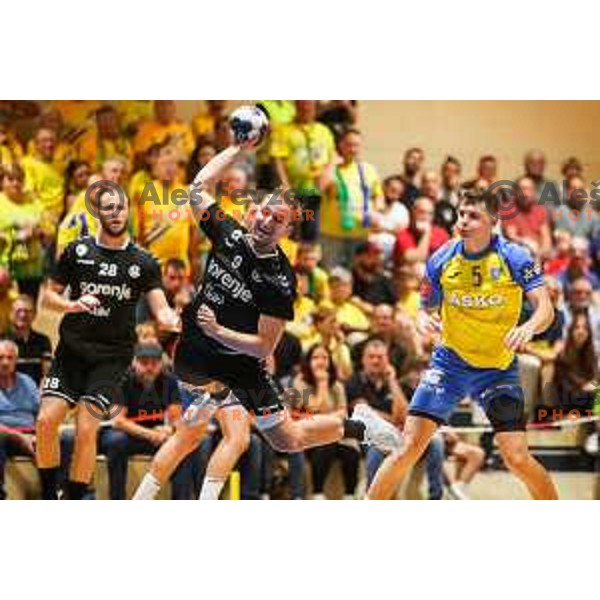Domen Tajnik in action during Slovenian handball Supercup match between Gorenje Velenje and Celje Pivovarna Lasko in Gornja Radgona, Slovenia on September 4, 2022
