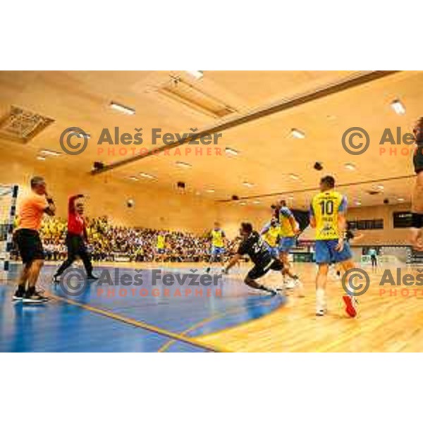 in action during Slovenian handball Supercup match between Gorenje Velenje and Celje Pivovarna Lasko in Gornja Radgona, Slovenia on September 4, 2022