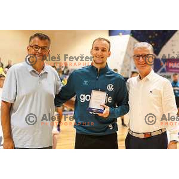 in action during Slovenian handball Supercup match between Gorenje Velenje and Celje Pivovarna Lasko in Gornja Radgona, Slovenia on September 4, 2022
