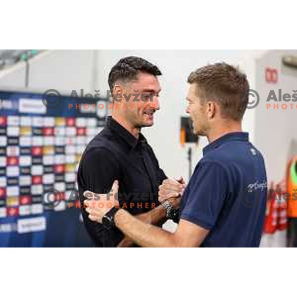 Albert Riera and Simon Rozman during Prva Liga Telemach 2022-2023 football match between Olimpija and Domzale in SRC Stozice, Ljubljana, Slovenia on September 4, 2022