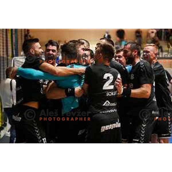 in action during Slovenian handball Supercup match between Gorenje Velenje and Celje Pivovarna Lasko in Gornja Radgona, Slovenia on September 4, 2022