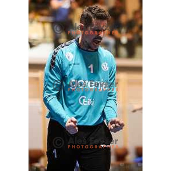 Matevz Skok in action during Slovenian handball Supercup match between Gorenje Velenje and Celje Pivovarna Lasko in Gornja Radgona, Slovenia on September 4, 2022