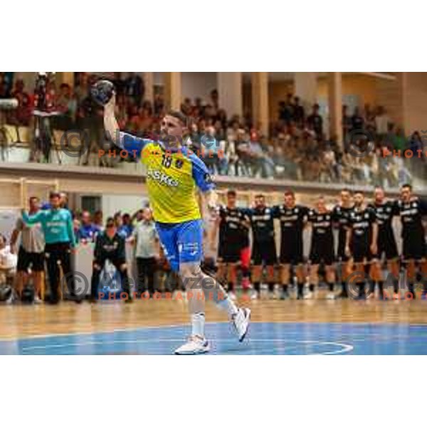 in action during Slovenian handball Supercup match between Gorenje Velenje and Celje Pivovarna Lasko in Gornja Radgona, Slovenia on September 4, 2022